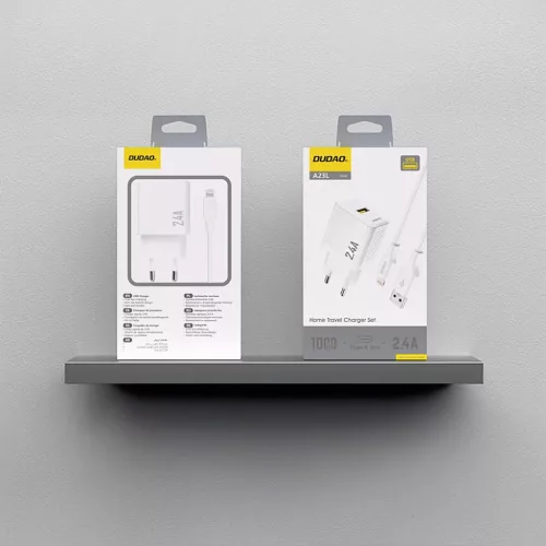 Dudao A23LEU 2.4A GaN EU USB-A fali töltő USB-A–Lightning kábellel - Fehér
