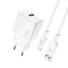 Dudao A23TEU 2.4A GaN USB-A hálózati töltő USB-A - USB-C kábellel - Fehér