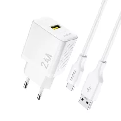   Dudao A23TEU 2.4A GaN USB-A hálózati töltő USB-A - USB-C kábellel - Fehér