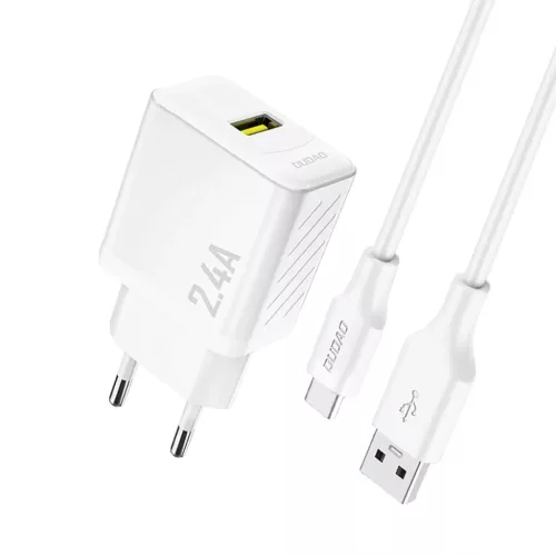 Dudao A23TEU 2.4A GaN USB-A hálózati töltő USB-A - USB-C kábellel - Fehér