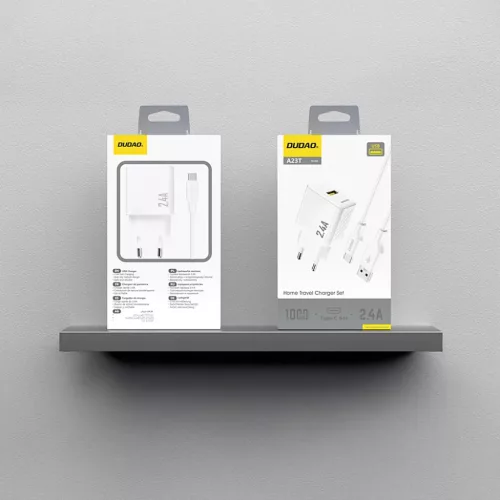 Dudao A23TEU 2.4A GaN USB-A hálózati töltő USB-A - USB-C kábellel - Fehér