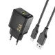 Dudao A23TEU 2.4A GaN USB-A Wall Charger with USB-A - USB-C Cable - Black