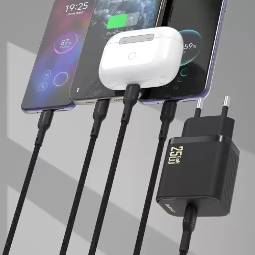 Dudao A27CEU PD 25W GaN SB-C Hálózati töltő USB-C kábellel - Fekete