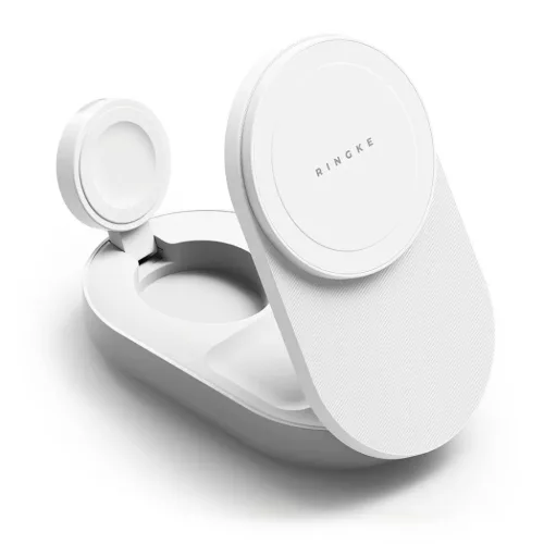 Ringke Qi2.2 25w 3 az 1-ben mágneses Magsafe vezeték nélküli összecsukható töltő Fehér