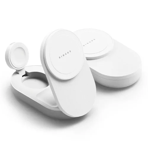 Ringke Qi2.2 25w 3 az 1-ben mágneses Magsafe vezeték nélküli összecsukható töltő Fehér