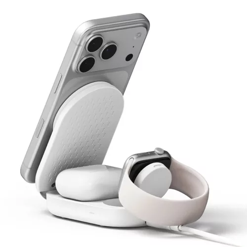 Ringke Qi2.2 25w 3 az 1-ben mágneses Magsafe vezeték nélküli összecsukható töltő Fehér