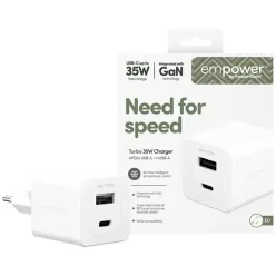   Ezüst-fehér Empower by PanzerGlass Turbo 35W USB-C USB-A hálózati adapter