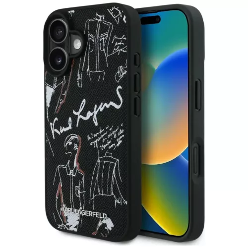 iPhone 16 Karl Lagerfeld Grained Pattern & Logo MagSafe fekete tok