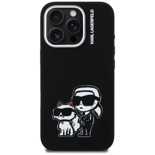 iPhone 16 Pro Karl Lagerfeld Szilikon Karl&Choupette Sketch MagSafe tok fekete