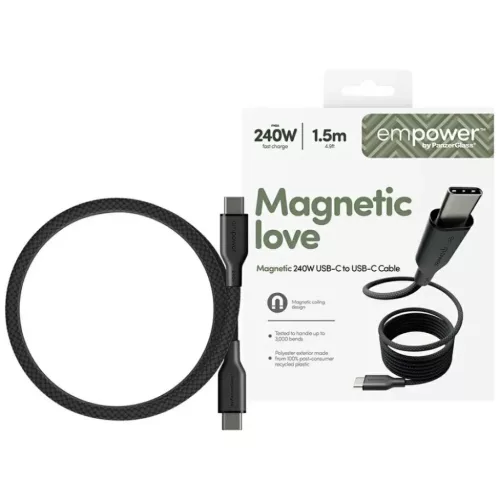 USB-C kábel PanzerGlass Empower Magnetic 240W USB-C - USB-C 1,5m fekete