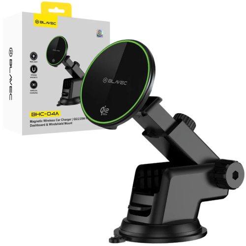 Blavec autós telefontartó BHC-04A Qi2.2 25W mágneses qi töltéssel szélvédőre (BHC04A-MWIB) fekete MagSafe