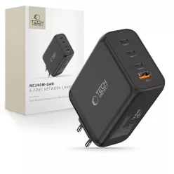   Tech-Protect NC240W-GAN 4-portos hálózati töltő PD 240W / QC3.0 Fekete