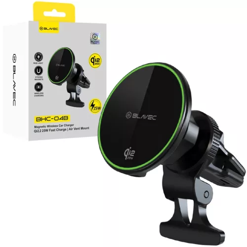 Blavec BHC-04B Qi2.2 25W mágneses autós telefontartó qi töltéssel szellőzőre erősíthető (BHC04B-MAVIB) fekete MagSafe