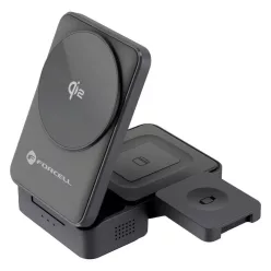   Forcell F-Energy 3 az 1-ben Flex Pro Qi2 MagSafe kompatibilis vezeték nélküli töltő (F-05) ezüst