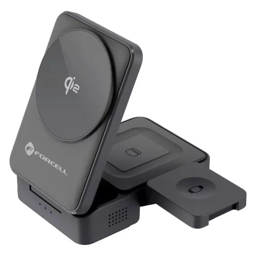 Forcell F-Energy 3 az 1-ben Flex Pro Qi2 MagSafe kompatibilis vezeték nélküli töltő (F-05) ezüst