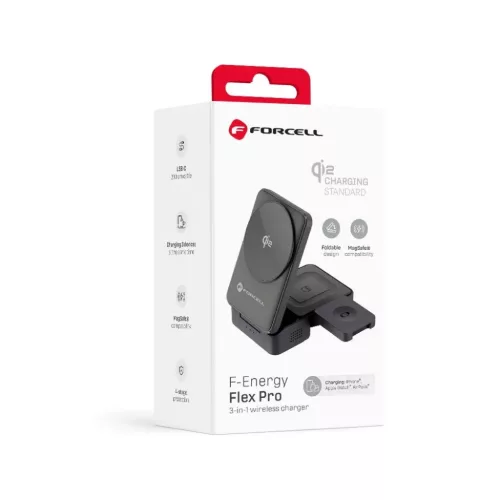 Forcell F-Energy 3 az 1-ben Flex Pro Qi2 MagSafe kompatibilis vezeték nélküli töltő (F-05) ezüst