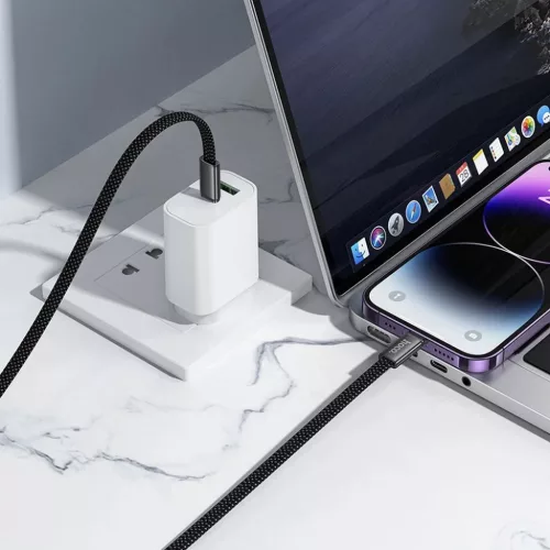 Flat kábel USB C - USB C Hoco 3A 60W 1 m fehér