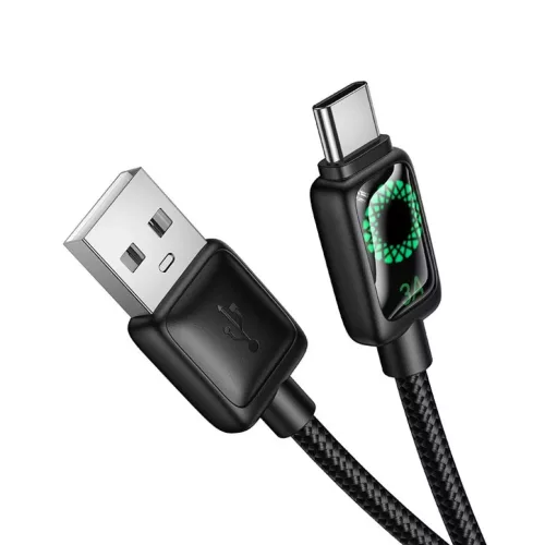 USB A-ról USB C-re LCD kijelzős kábel Hoco 3A 1,2 m fekete