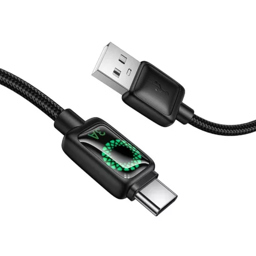 USB A-ról USB C-re LCD kijelzős kábel Hoco 3A 1,2 m fekete