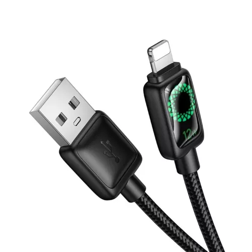 Hoco U146 2,4A 1,2 m LCD kijelzős USB A - Lightning kábel fekete