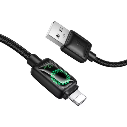 Hoco U146 2,4A 1,2 m LCD kijelzős USB A - Lightning kábel fekete