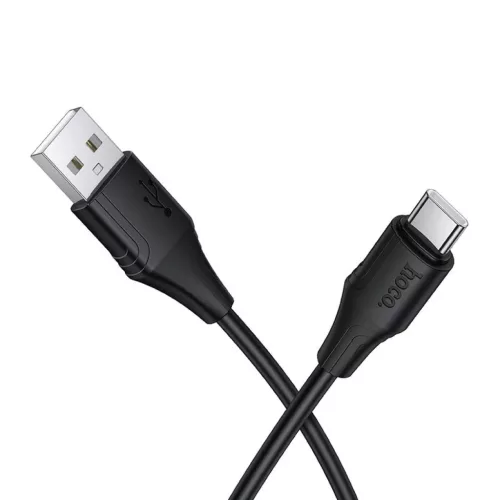 Szilikon kábel USB A-ról USB C-re, Hoco 3A 1 m X124 fekete