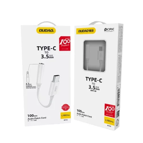 Dudao audio adapter fejhallgató adapter USB Type C-ről 3.5 mm-es mini jack csatlakozóra fehér (L16CPro white)