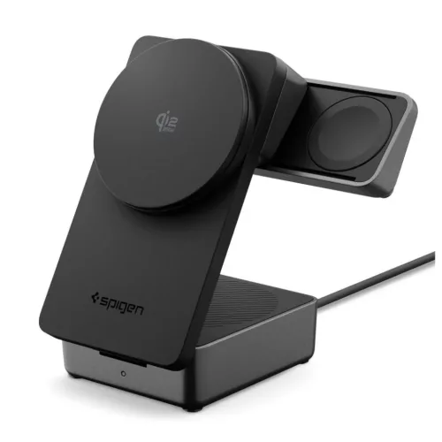 Spigen Essential EF323MQ 3in1 Mágneses MagSafe Vezeték nélküli töltőállomás 25W Qi2.2 Fekete