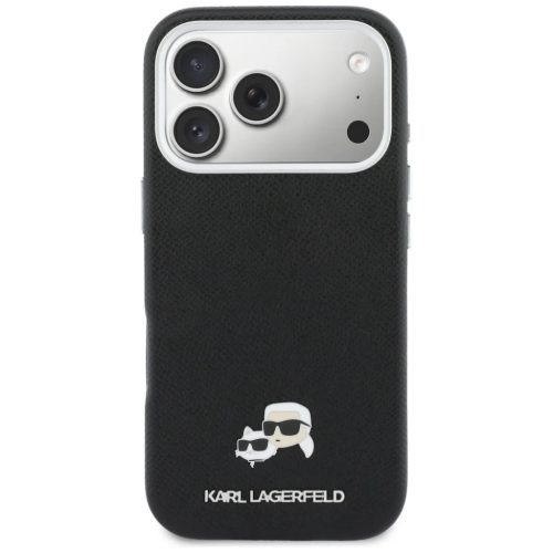 iPhone 17 Pro Max Karl Lagerfeld Karl & Choupette Head Pins Saffiano MagSafe fekete tok