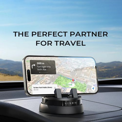 Lisen - Autós tartó (YL0224060015) - műszerfalra, 360°-ban forgatható, biztos tartás, csúszásmentes, automatikus csúsztatózár, univerzális - Fekete
