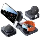Lisen Wireless Charger W103 (YL0324090008) MagSafe, Gyors Töltés, 3 az 1-ben, Qi2, Visszahúzható Kábel, Összecsukható - Fekete