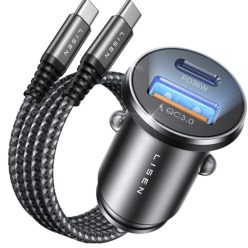   Lisen Autós töltő (YL0223080047) Type-C Armor kábel, USB, Type-C, 12V=24V - Fekete