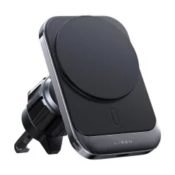   Lisen Autós tartó vezeték nélküli töltéssel (YL0223070009) - MagSafe, szellőzőrácsra, négyzet alakú, egygombos kioldás, 15W - Fekete