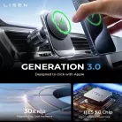 Lisen Autós tartó vezeték nélküli töltéssel (YL0223070009) - MagSafe, szellőzőrácsra, négyzet alakú, egygombos kioldás, 15W - Fekete
