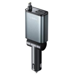   Lisen Autós Töltő (YL0325010016) - 4 az 1-ben, Mini Visszahúzható Kábellel, 57W, Alumínium Ötvözet, 12V/24V - Fekete