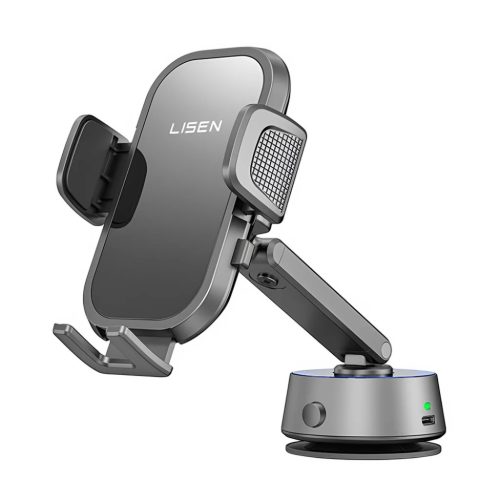 Lisen - Autós tartó A680 (YL0225010007) - műszerfalra, asztalra, elektromos tapadókorong, 360°-os forgás, karos szorítószerkezet, 130mAh - fekete