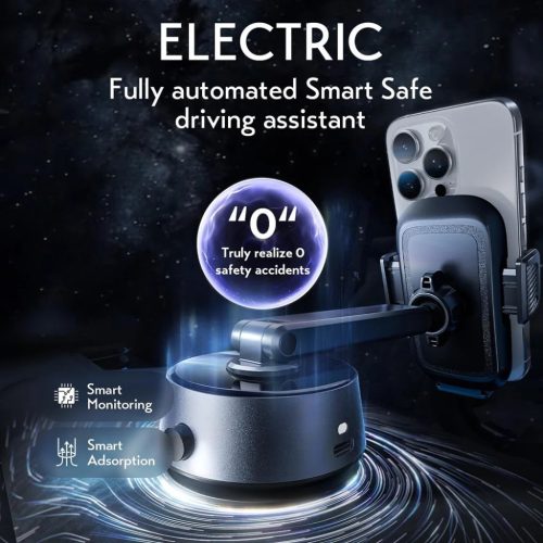 Lisen - Autós tartó A680 (YL0225010007) - műszerfalra, asztalra, elektromos tapadókorong, 360°-os forgás, karos szorítószerkezet, 130mAh - fekete