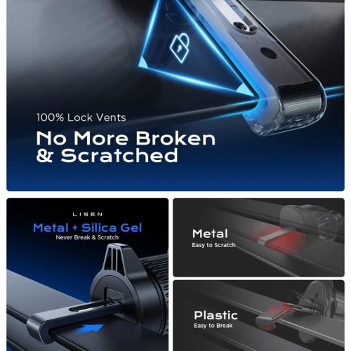 Lisen Autós Tartó (YL0222100001) - Légbefúvóra, Mágneses Rögzítés, Univerzális, Állítható, Biztonságos Illeszkedés, N52 Mágnesekkel - Fekete