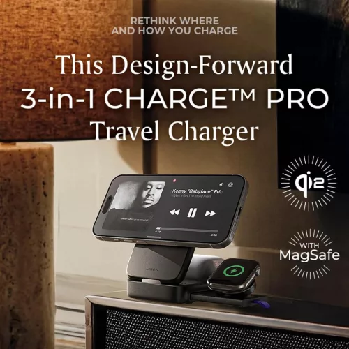Lisen Wireless Charger W106 (YL0424120009) - MagSafe, Gyors töltés, 3 az 1-ben, Qi2, Összecsukható, Erős tartás, 15W - Szürke