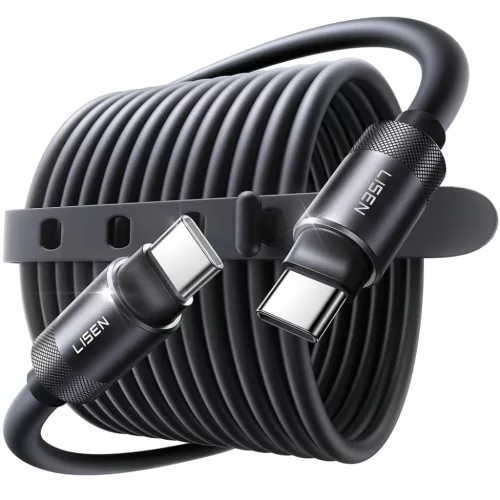 Lisen - Adatkábel L115 (YL0125040001) - Type-C to Type-C, 100W, 480Mbps, Aluminium ötvözet, Szilikon, Fonott, 3m - Szürke