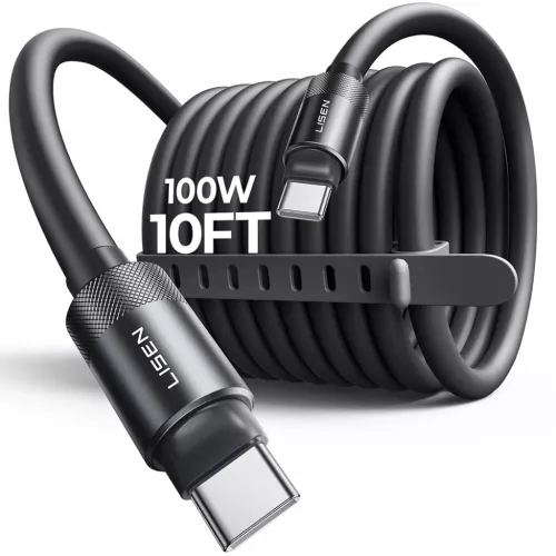 Lisen - Adatkábel L115 (YL0125040001) - Type-C to Type-C, 100W, 480Mbps, Aluminium ötvözet, Szilikon, Fonott, 3m - Szürke