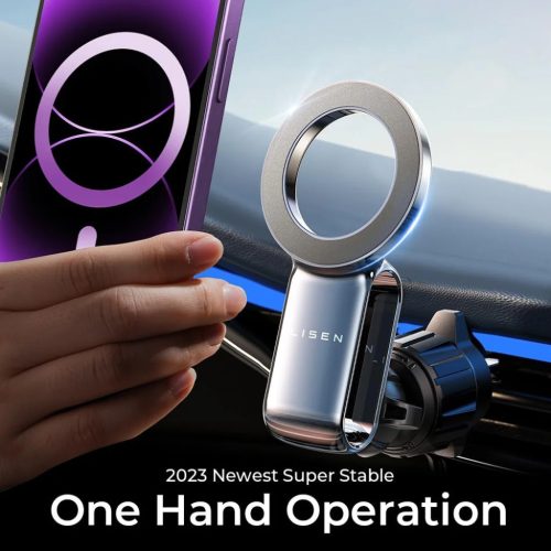 Lisen Autós Tartó (YL0224050012) - Mágneses fogás, légbeömlőre, összecsukható, 360°-ban állítható, biztos illeszkedés - Fekete