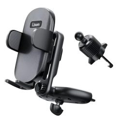   Lisen Autós Tartó (YL0222040016) - Légbefúvóra, CD-nyílásba, 2 az 1-ben, Univerzális, Több irányban állítható, Biztonságos rögzítés - Fekete