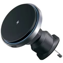   Proove - Autós tartó vezeték nélküli töltéssel Magic Circle Pro (WHMP15010001) - MagSafe, légbeömlőre, 360°, Qi2 15W, LED - Fekete