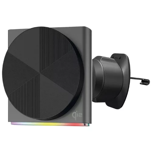 Proove - Autós tartó vezeték nélküli töltéssel Neostorm (WHNS15002003) - légkondicionáló szellőzőhöz, mágneses, Qi2, 15W, RGB, alumínium - szürke
