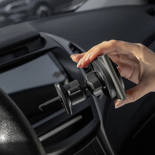 Proove - Autós tartó vezeték nélküli töltéssel Neostorm (WHNS15002003) - légkondicionáló szellőzőhöz, mágneses, Qi2, 15W, RGB, alumínium - szürke