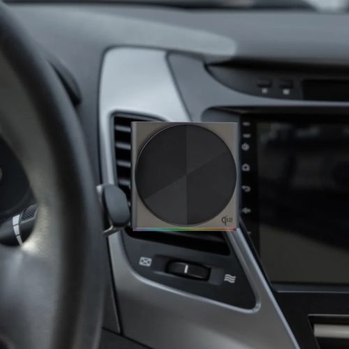 Proove - Autós tartó vezeték nélküli töltéssel Neostorm (WHNS15002003) - légkondicionáló szellőzőhöz, mágneses, Qi2, 15W, RGB, alumínium - szürke