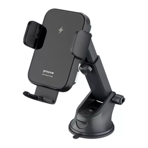 Autós tartó vezeték nélküli töltéssel Tripla Bilincs (WHTC15010001) - Proove - légbeömlőre, automatikus karokkal, 15W, 4,0"-6,9" - Fekete