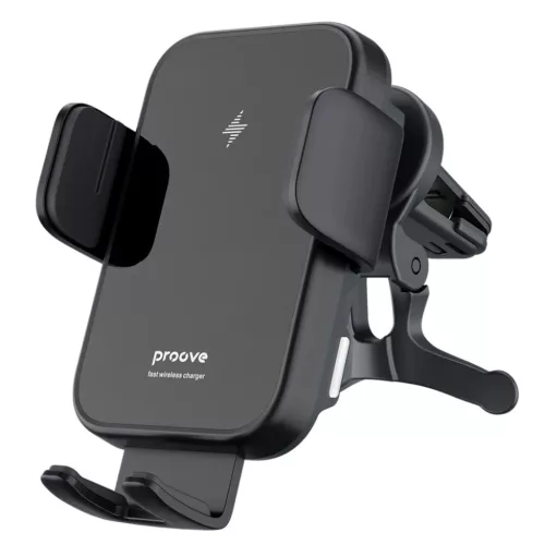 Autós tartó vezeték nélküli töltéssel Tripla Bilincs (WHTC15010001) - Proove - légbeömlőre, automatikus karokkal, 15W, 4,0"-6,9" - Fekete