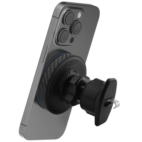 Car Holder Proove - Vezeték nélküli töltővel Grafit Kör (WHGC15010001) - Szellőzőrácshoz, Qi2, 15W, LED jelző - Fekete